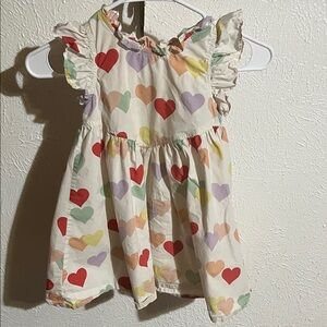 Pink Chicken Cream with hearts prints Dress 4y